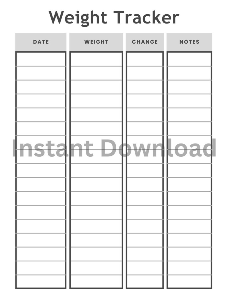 Simple Printable Weight Loss Tracker Template (digital Download) PDF - Etsy