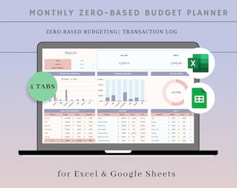Monthly Budget Planner | Zero-Based Budget Spreadsheet | Expense Tracker | Excel & Google Sheets Template
