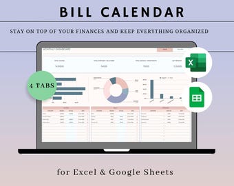 Arkusz kalkulacyjny do śledzenia rachunków | Miesięczny kalendarz rachunków | Planer budżetu | Arkusze Google i Excel | Organizator finansów osobistych