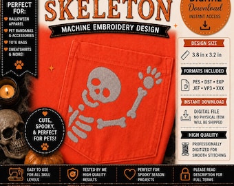 Spooky Skeleton Waving Design - Instant Digital Download