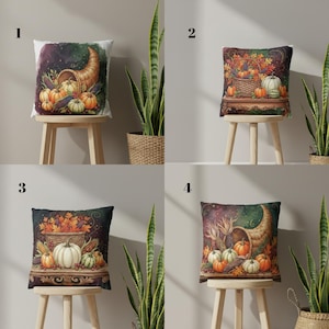 Thanksgiving Throw Pillow | Fall Harvest Cushion | Autumn Pumpkins  Leaves Home Decor | Cozy Farmhouse Gift