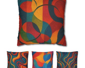 Colorful Mid Century Modern Pillow Cover, Retro Abstract Cushion Cover, Geometric Throw Pillow, Maximalist Home Decor