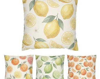Hand-Painted Citrus Pillow Cover, Lemon Lime Orange Botanical Farmhouse Decor