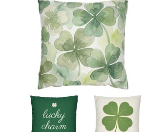 Shamrock Throw Pillow Cover, Irish St Patrick's Day Decor, Lucky Charm Clover Design
