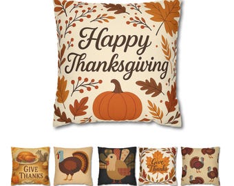 Örngott med Thanksgiving-motiv, Glad Thanksgiving-dekor, Höstlig bondgårdskudde, Kalkon- och pumpa-kudde, Skördeinredning