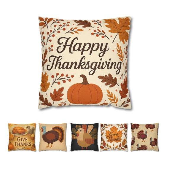 Thanksgiving Pillow Cover, Turkey and Autumn Design, Farmhouse Decor