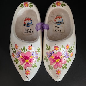Vintage hand painted floral design Dutch clogs wooden shoes home decor