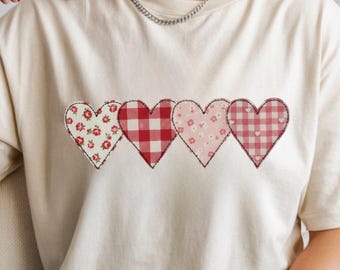 Valentine Herz Patchwork Png, Vintage Patchwork Quilt Herz Png, Cottagecore Valentinstag Png, Coquette Vday Png, Trendiges Tshirt Png