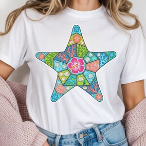 Preppy Patchwork Starfish Png, Summer Png, Beach Vibes Tshirt Design, Colorful Neon Mosaic Vacation Graphic, Coastal Summer Sublimation