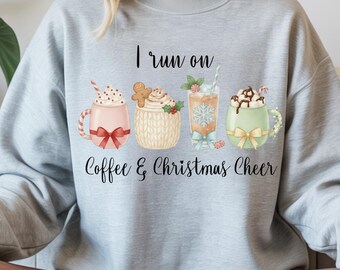I Run on Coffee and Christmas Cheer Png, Coffee Christmas Png, Caffeine Lover Png, Coquette Coffee Tshirt Design, Trendy Holiday Png