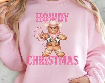 Howdy Christmas Gingerbread Man Png, Western Cowboy Xmas Shirt Design, Retro Vintage Christmas Cowgirl Png, Funny Holiday Sublimation