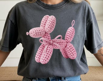 Coquette ballonghund png, ballongdjur med fuskgarn png, grovstickad realistisk garn med preppy hund och sublimering, flickors alla hjärtans dag-png-skjortadesign