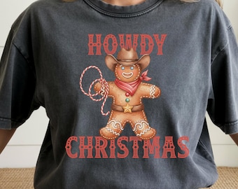 Howdy Christmas Gingerbread Man Png, Western Cowboy Xmas Shirt Design, Retro Vintage Christmas Png, Funny Holiday Sublimation