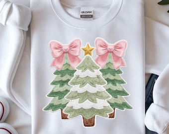 Christmas Tree Faux Applique PNG, Patchwork Coquette Holiday Design