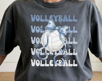 Coquettevolleybal png, preppy handgetekende volleybal moeder shirtontwerp, bloemen volleybal strik png, girly sportsublimatie, wedstrijddag png