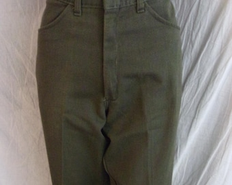 Vintage 1960s Jeans Dark Olive Green Twill Ungendered Pants 30 x 31