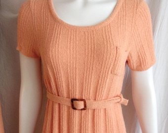 Vintage jaren 1970 broekpak oranje geribbelde gebreide tuniektop en wijd uitlopende broek S/M