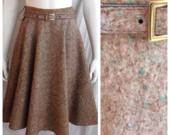Vintage 1950s Skirt Atomic Fleck True Circle Skirt Brown Pink Blue Felt XS