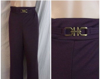 Vintage 1970s Bellbottoms Purple with Gold Buckle Large