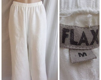 Vintage 1990s Pants White Linen Capris By Flax Large