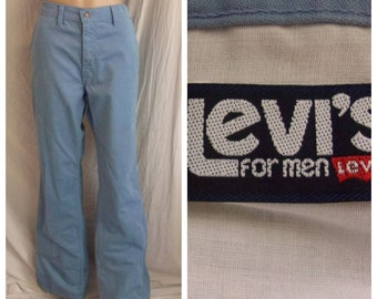 Vintage 1970s Levis Blue Brushed Cotton Unisex Flare Leg Jeans 33 x 33