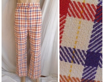 Vintage 1970s Pants Bellbottoms Wool Red White and Blue Disco XS