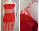 Vintage 1980s Dress Red Striped Full Skirt Party Dress Gunne Sax 80s does the 50s