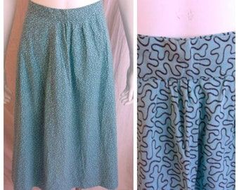 Vintage 1950s Skirt Turquoise with Black Squiggles Rockabilly 29 Waist