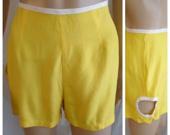 Vintage 1990s Shorts Bright Yellow and White Round Cutouts NWOT Rave Small