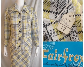 Vintage 1970s Suit Plaid Polyester Yellow and Black Aretha Deadstock NWT Medium