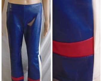Vintage 1990s Vinyl Pants Navy with Red and White Color Block Spice Girls Rave NWOT