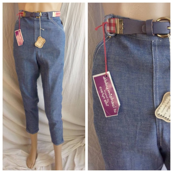 Vintage 1950s Capri Pants Denim with Red Gingham Trim NWT XS