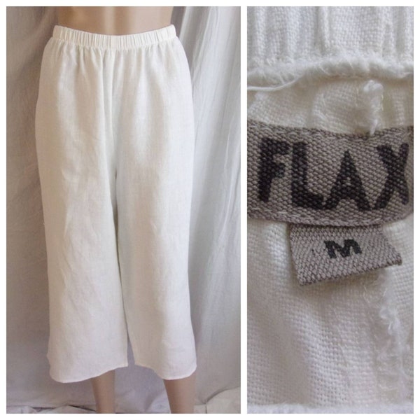 Vintage 1990s Pants White Linen Capris By Flax Large