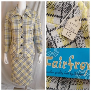 Vintage 1970s Suit Plaid Polyester Yellow and Black Aretha Deadstock NWT Medium