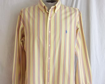 Vintage Mans Shirt Ralph Lauren Striped Cotton Long Sleeve XXL