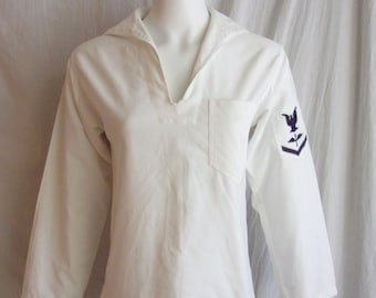 Vintage 1940s Shirt Naval Uniform Middy Top with Insignia Small