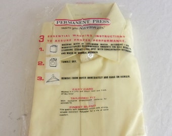 Vintage 1970s Mans Shirt Yellow Polyester New In Package Small