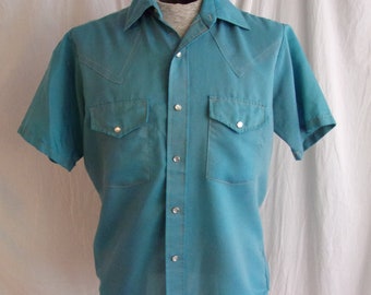 Vintage 1970s Cowboy Shirt Western Shirt Iridescent Short Sleeve Pearl Snaps Small