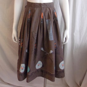 Vintage 1950s Skirt Novelty Print Victorian Pub Cotton Circle Skirt XS