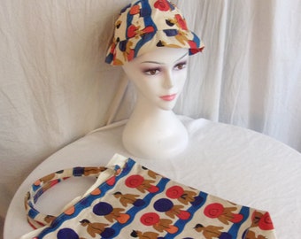 Vintage 1960s Beach Bag and Bucket Hat Novelty Print NWT Deadstock