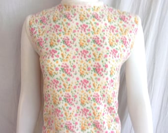 Vintage 1960s Sweater Sleeveless Floral Print Nylon Layering Piece S/M
