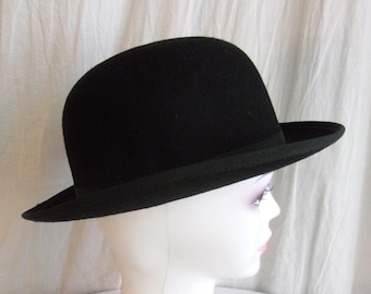 Vintage 1950s Bowler Hat Black Felt Derby Large