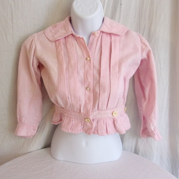 Vintage 1910s Young Girls Blouse Pink Cotton Flannel Button Down