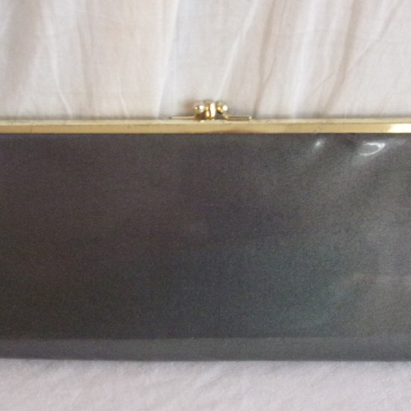 Vintage 1960s Purse Silver Patent Clutch East West Bag