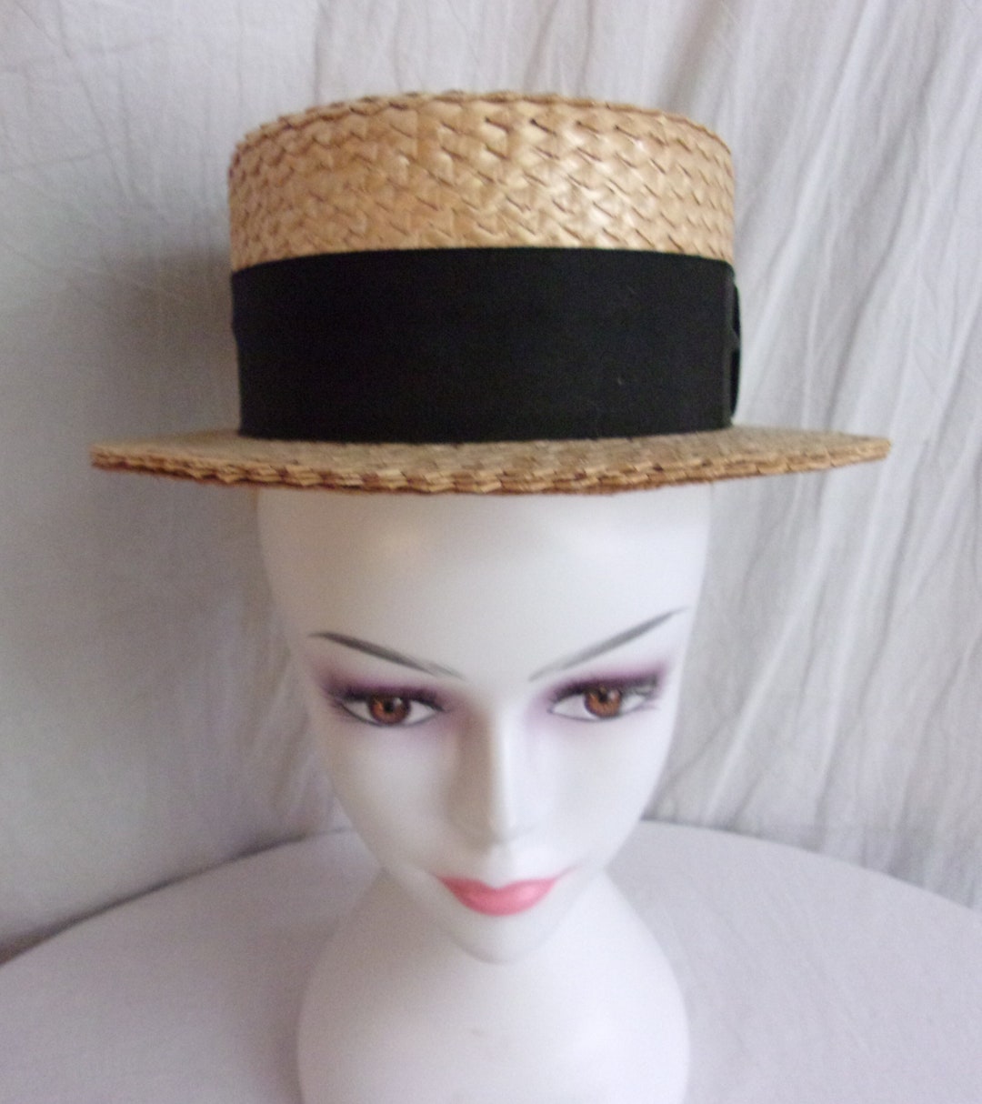 Vintage 1950s Hat Mans Straw Boater Size 7 Quartet Etsy