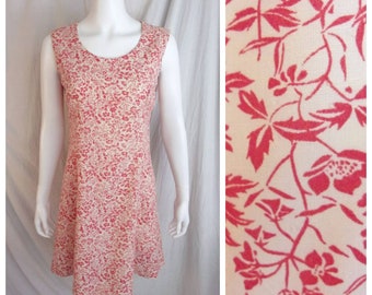 Vintage 1960s Dress Red and White Floral Day Dress Sleeveless Small