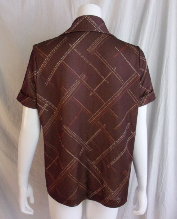 Vintage 1970s Blouse Brown Polyester Print Smock … - image 5