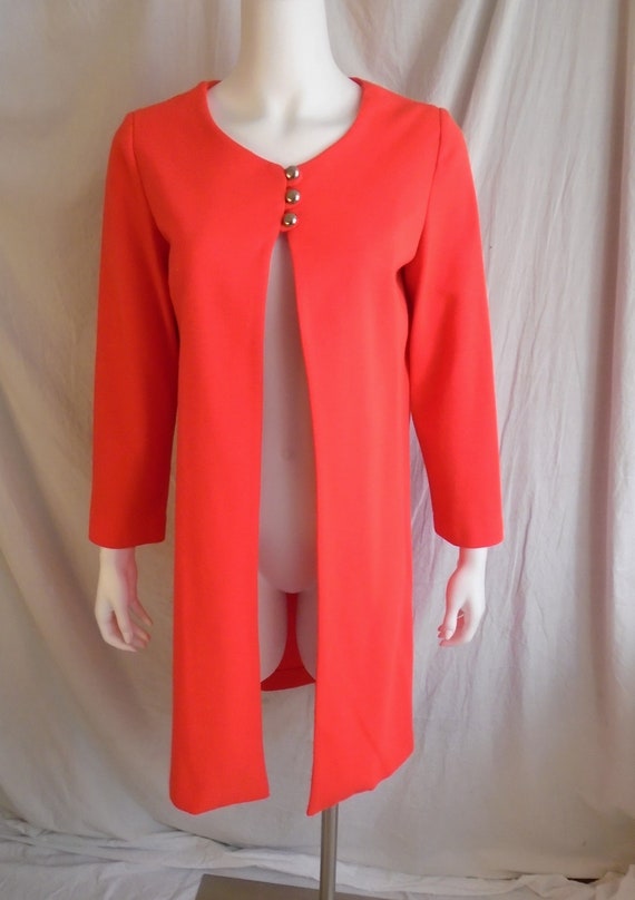 Vintage 1960s Mod Jacket Hot Orange Long Jacket S… - image 3