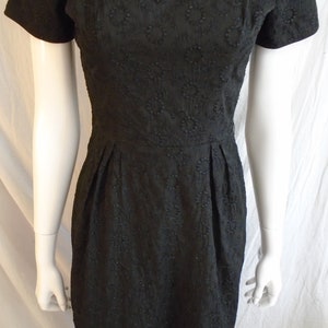 Vintage 1950s Dress Black Cotton Wiggle Dress Sheath Short Sleeve ...