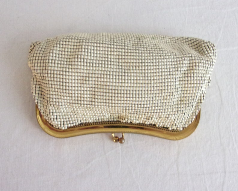 Vintage 1950s Purse Cream Metal Mesh Clutch Whiting and Davis image 4